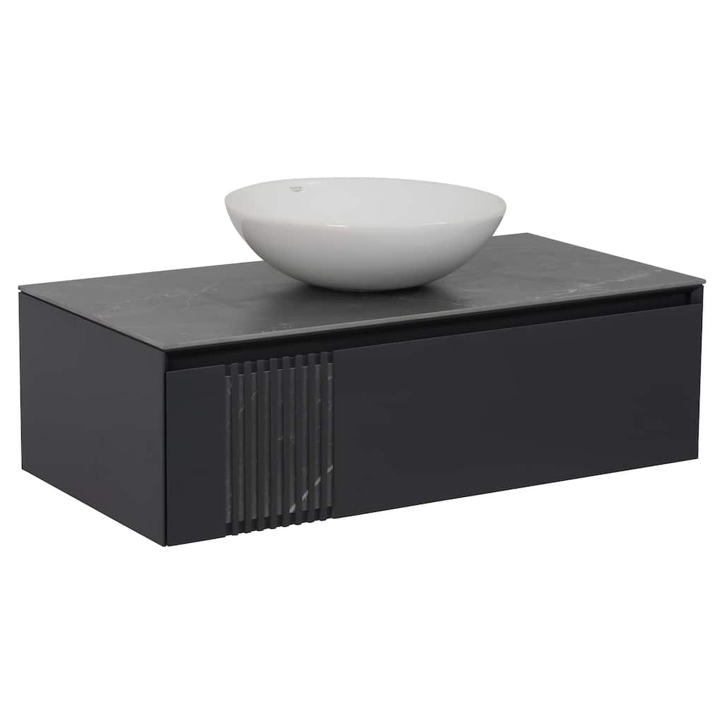 Modern Wall-Mount Bathroom Vanity with Washbasin Manhattan Concrete Non-Toxic MDF-40"-Simple 40"