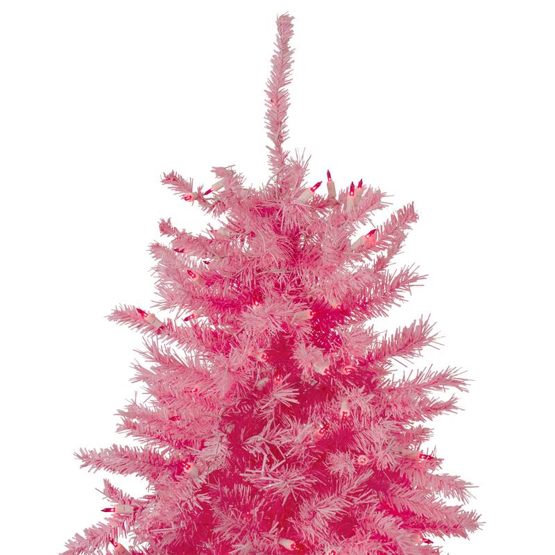 Pre-Lit Slim Tinsel Artificial Christmas Tree - 7.5' - Pink - Pink Lights - 7.5 Foot