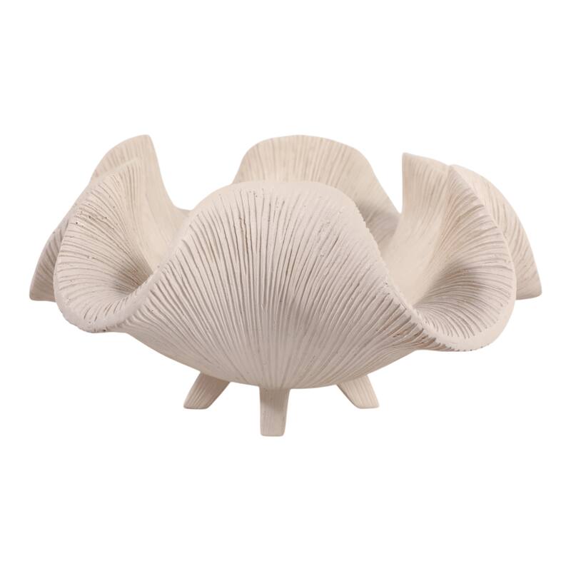 Resin Decorative Bowl Textured Wavy Sculptural Design - 17" White - 16.75" x 11.75" x 6.25"
