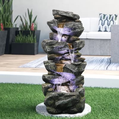 Outdoor Water Fountain w/LED Lights 4-Tier Stacked Rock Water Fountain