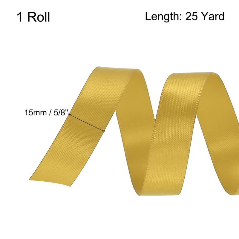 Satin Ribbon Grosgrain Thin Solid Silk Wedding Bouquet Ribbon Decor - Gold Yellow - 5/8" x 25 Yard