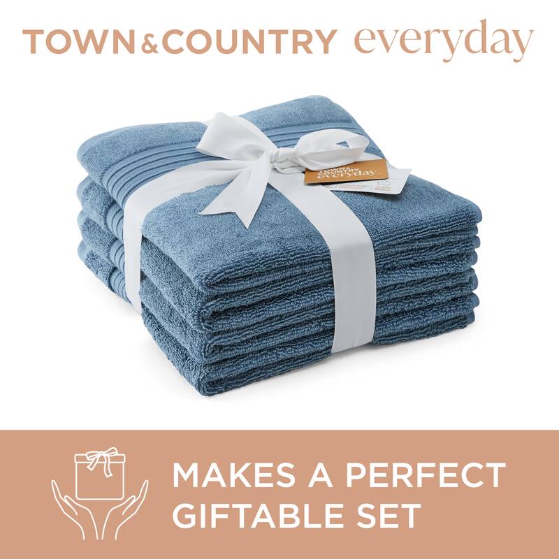 TOWN & COUNTRY EVERYDAY 4-Piece Solid Dobby Border Washcloth Set, 13x13-Inch, 100% Cotton