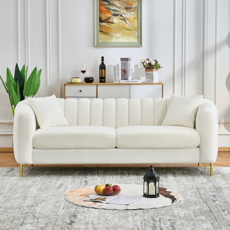 Oversized 3-Seater Lounge Sofa with Plush Foam, Recliner Sofa with Curved Armrests, Stripe Loveseat Couch Sofa