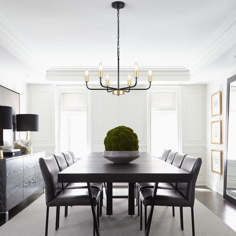 Modern Chandelier, Farmhouse Chandelier, 6-Light Metal Candle Style Chandelier for Dining Room Living Room Bedroom Kitchen