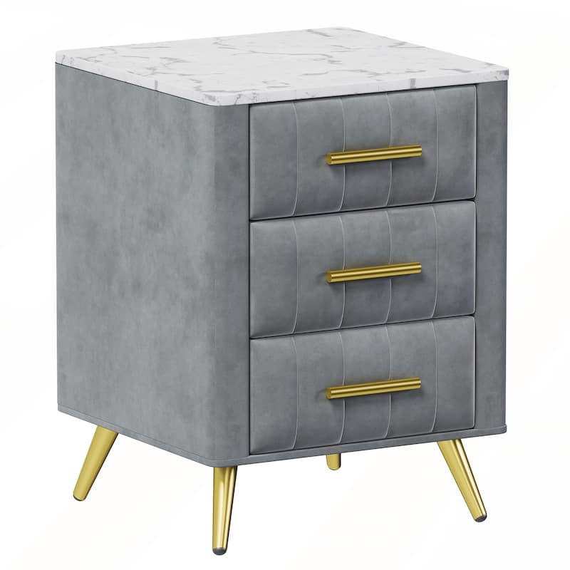 Upholstered Wooden Nightstand with 3 Drawers and Handles