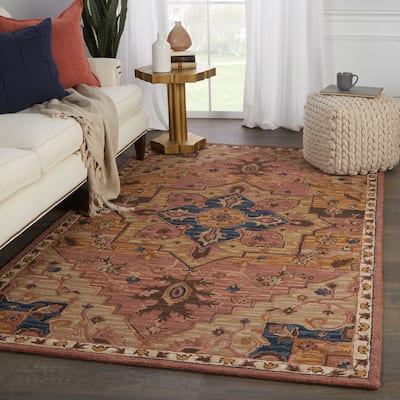 Cressida Handmade Medallion Dark Pink/ Blue Area Rug