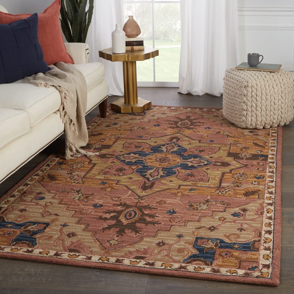 Cressida Handmade Medallion Dark Pink/ Blue Area Rug