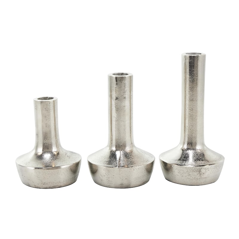 Aluminum Metal Decorative Candle Holder with Rounded Bases - Set of 3 Silver - Roche River Decor