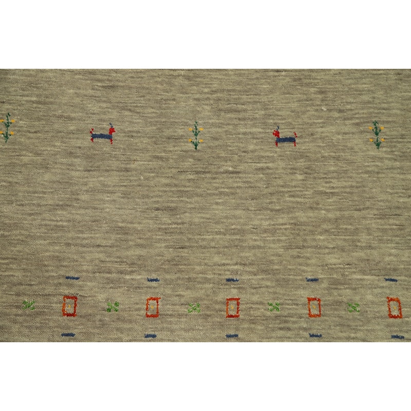 Hand Knotted Oriental 100% Wool Carpet Tribal Animal Pictorial Beige & Ivories Gabbeh Area Rug - 5' 4'' X 3' 0''