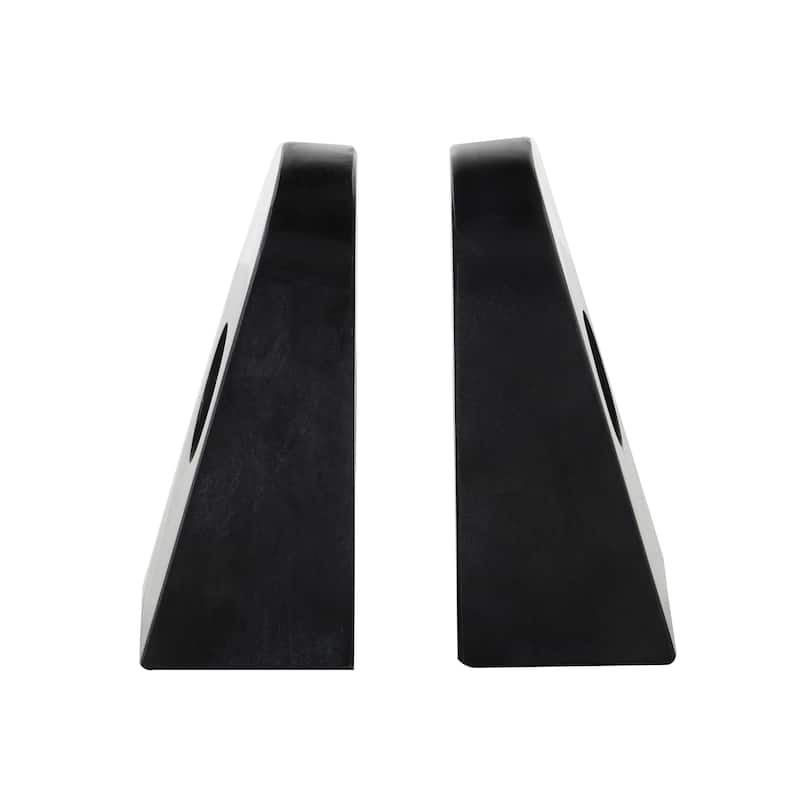 Black Marble Curved Pyramid Geometric Decorative Bookends with Diagonal Gold Stripes (Set of 2)