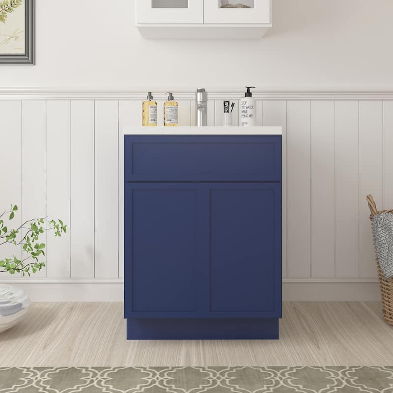 Vanity Art 24" Freestanding Single Base Storage Cabinet with Soft Close Doors - Blue