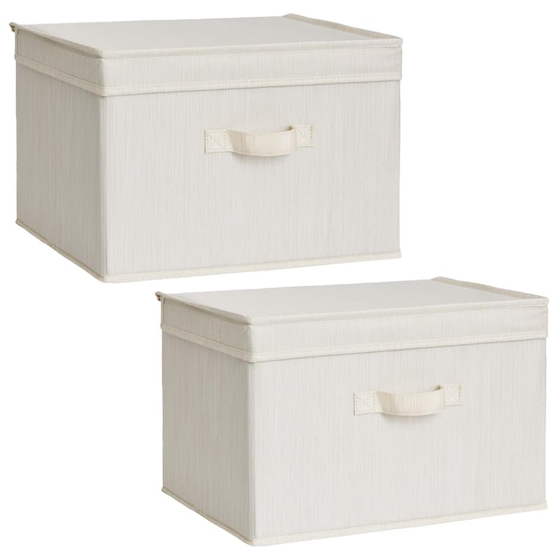 2-Pack Closet Storage Bin with Lid and Handle, Large Fabric Storage Box for Clothes, Towels, Toys, Shoes - Medium - White