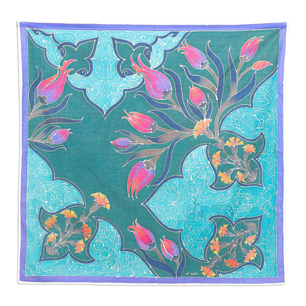 Novica Handmade Caribbean Blue Batik Cotton Tablecloth
