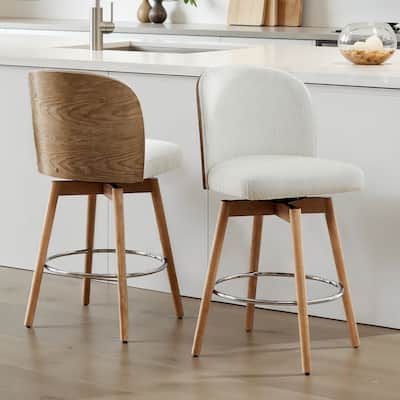 Tomlin Bentwood 26.5" Upholstered Set of 2 Swivel Counter Stools