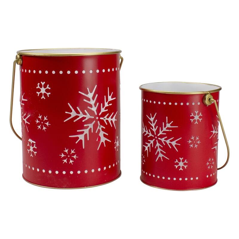 Set of 2 Red Gold Metal Snowflake Candle Lanterns Christmas Decoration