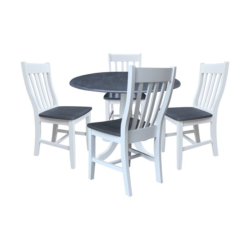 42" Round Top Dual Drop Leaf Pedestal Table with Dining Chairs - 3-Piece - White/Heather Gray