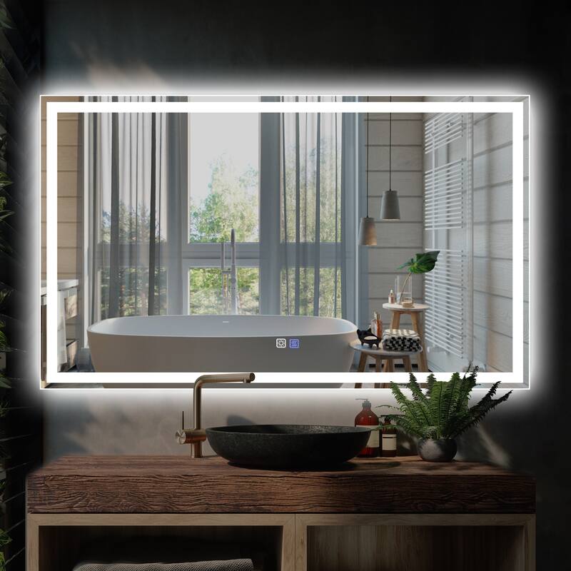 Wall Mounted Bathroom Rectangle Front And Back light LED Mirror With Anti Fog And Dimmable Bed