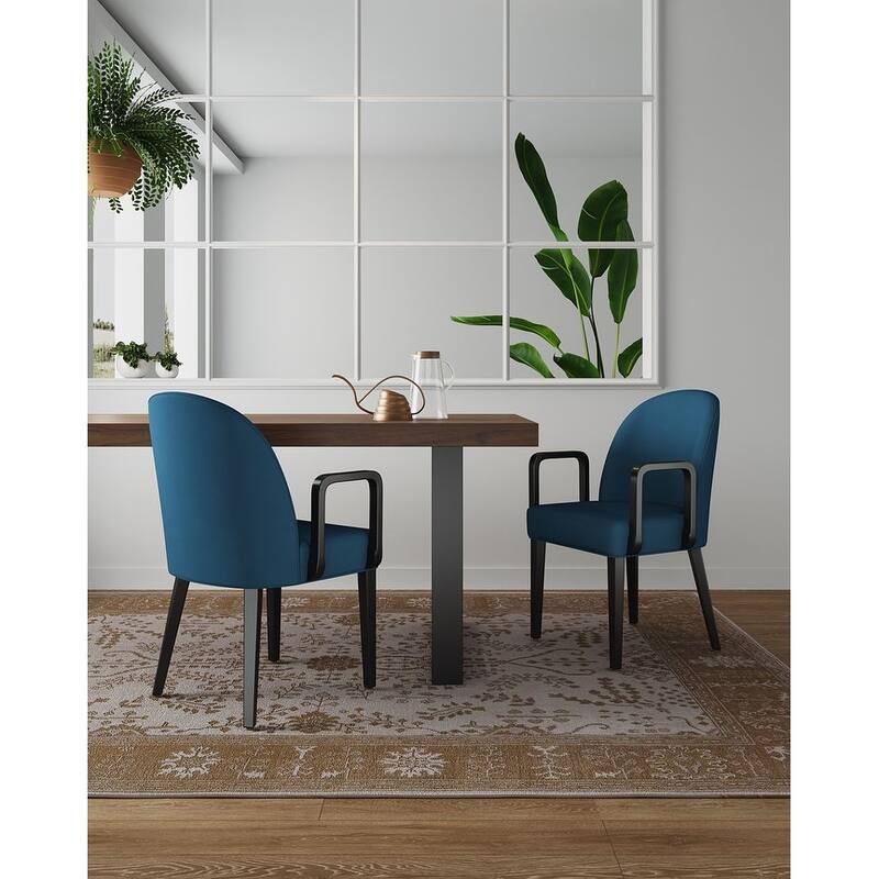 Manhattan Comfort Hillman Modern Leatherette and Velvet Upholstered Dining Arm Chair - Blue - Set of 2