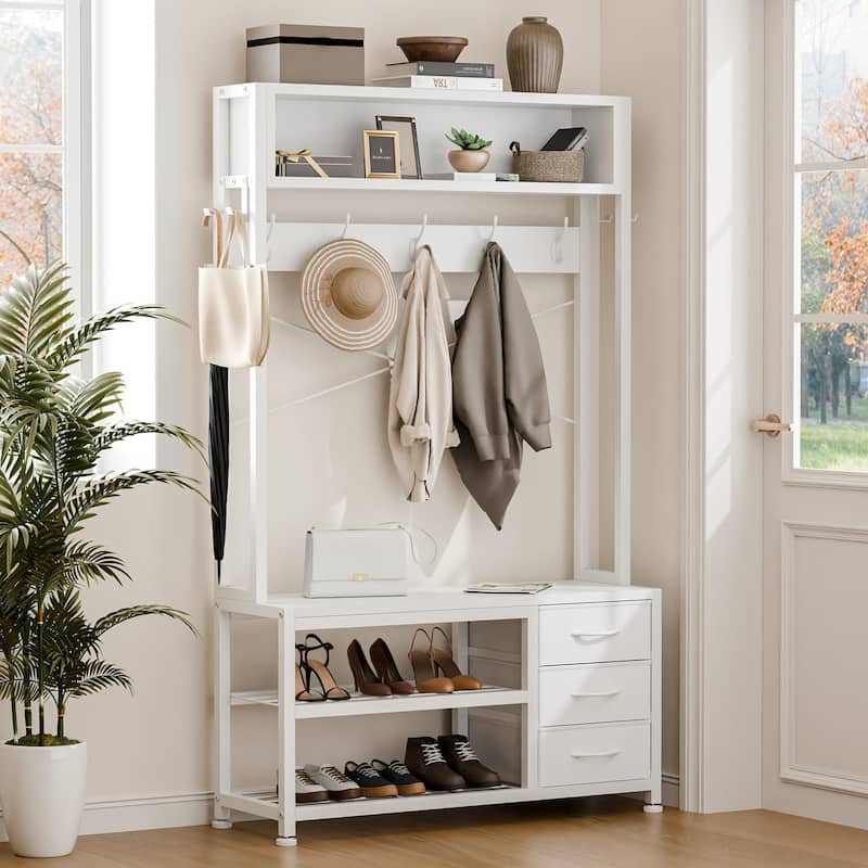 5-in-1Hall Tree Entryway Shoe Rack with 7 Hooks& 3 Drawers