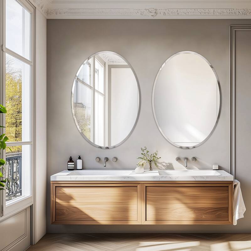 Frameless Bathroom Mirror Wall Mounted Modern Stylish Design with Contemporary Bevelled Edges
