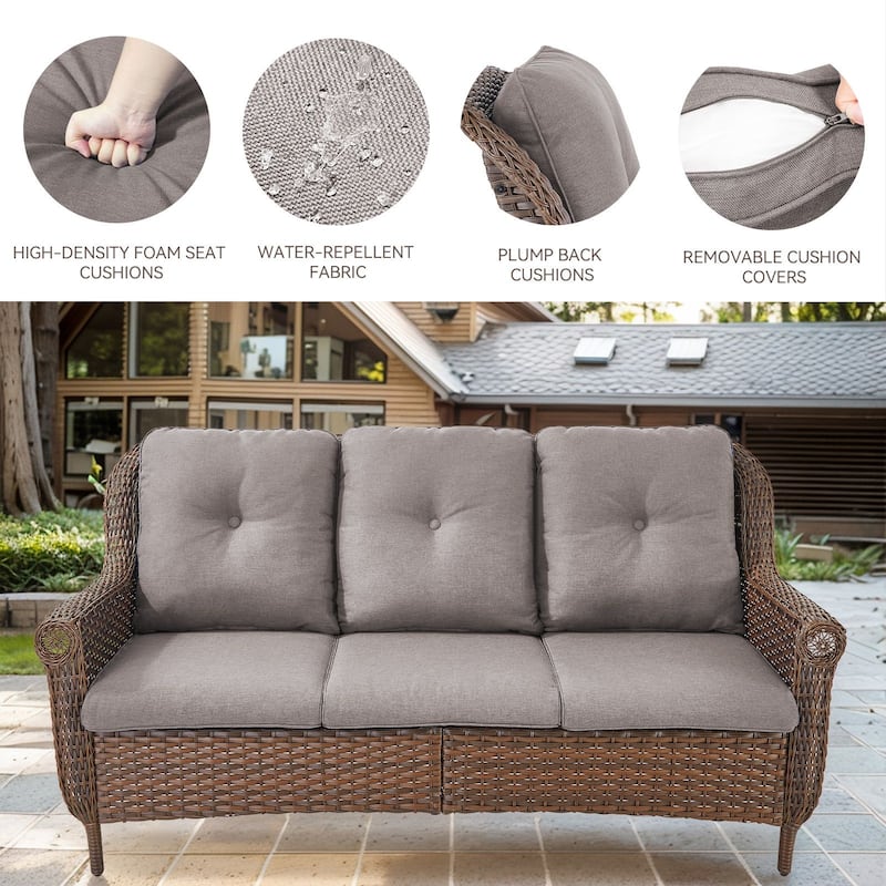 Gymojoy Premium Outdoor 3-Seat Wicker Sofa with Comfortable Cushions