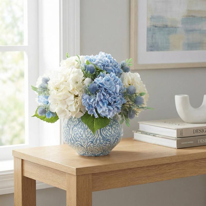 Hydrangea Centerpiece in Decorative Vase - 16