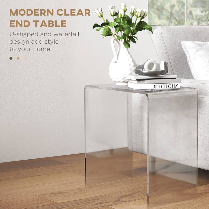 Modern Clear Acrylic U-Shape Side End Coffee Table with Smooth Edges for Bedroom or Living Room - 21"L x 12"W x 21"H