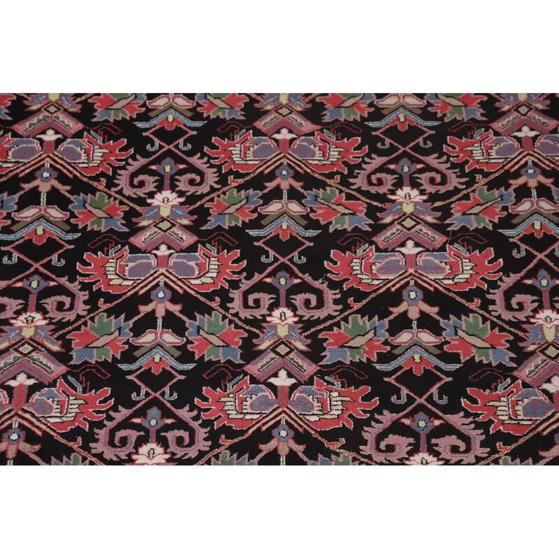All-Over Black Heriz Oriental Area Rug Hand-Knotted Wool Carpet - 8'11"x 11'7"