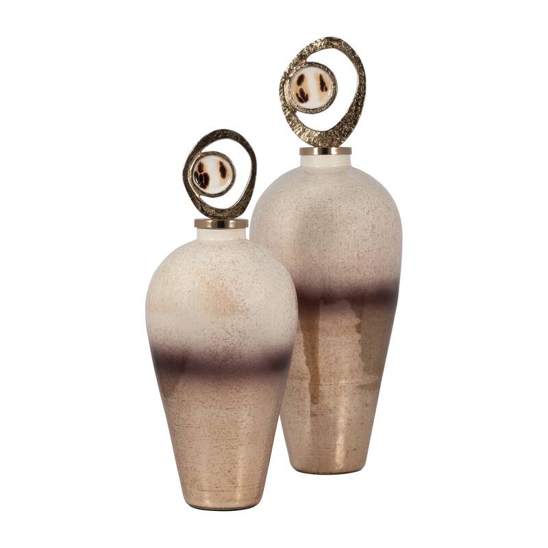 Sagebrook Home Glass, 27" Vase Metal Swirl Topper, 2-tone Bronze, Cylinder - 10" x 10" x 27"