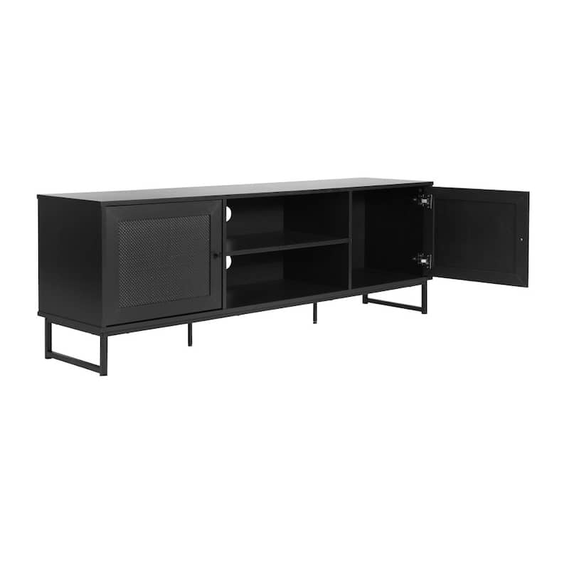 65" TV Stand with Rattan Accented Storage Doors - 66"W x 15.75"D x 22.75"H