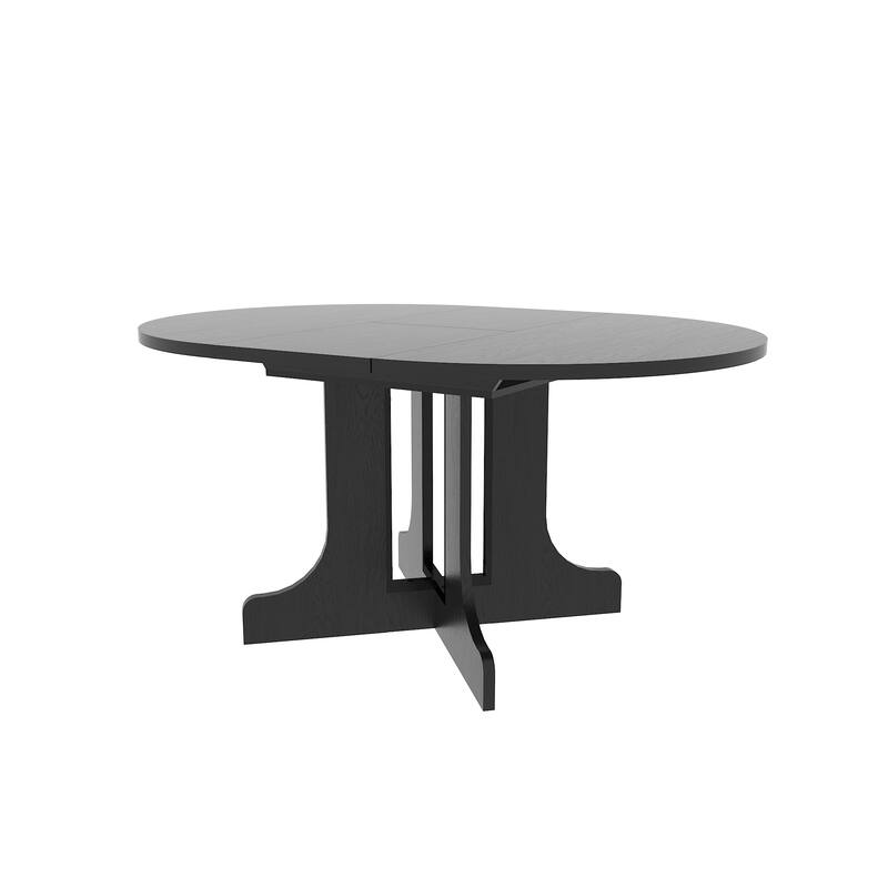 43"-59" Extendable Round Dining Table with X-Shaped Base & Removable Leaf, Kitchen Table with Adjustable Length