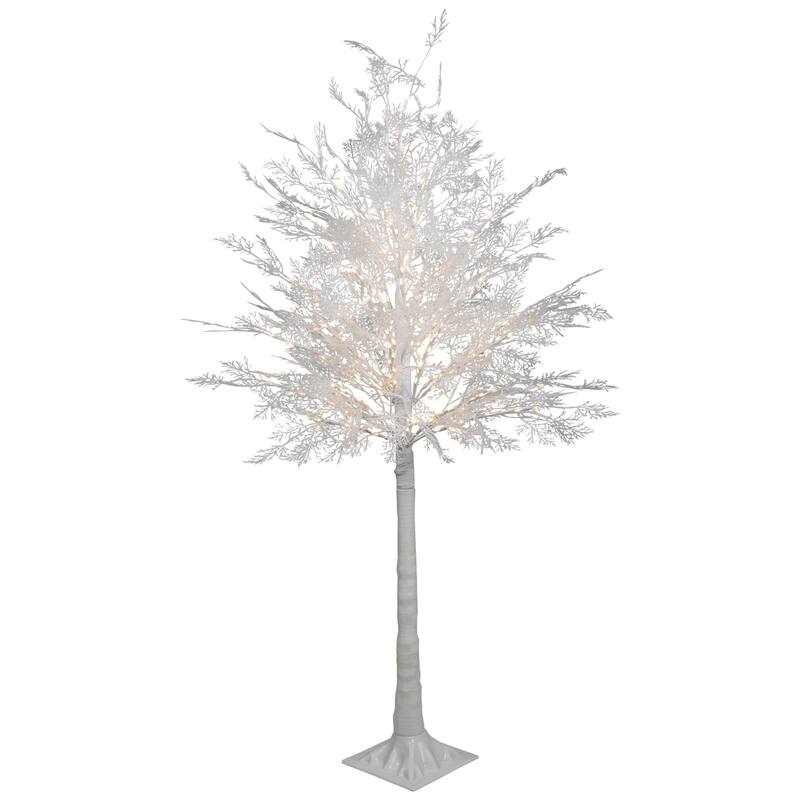 5' LED Lighted White Lace Artificial Christmas Tree Warm White Lights - 5 Foot
