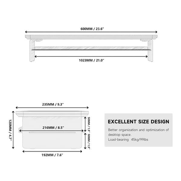 dimension image slide 0 of 2, Fenge 23.6 Inches Acrylic Monitor Stand Riser with Metal Storage