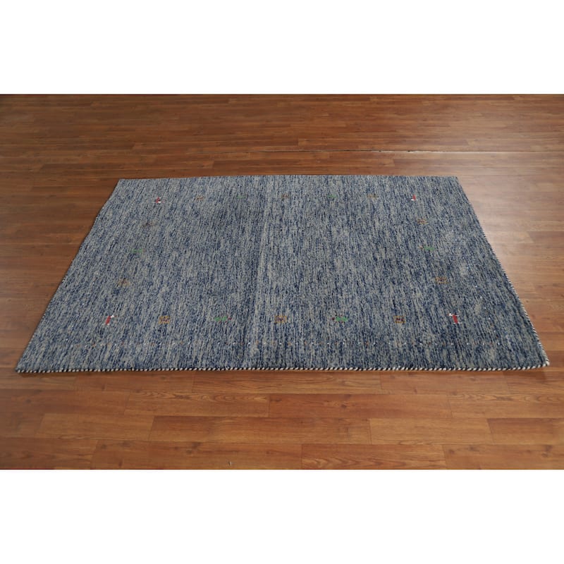 Hand Knotted Oriental 100% Wool Carpet Tribal Stripe Navy Blue & Blues Gabbeh Area Rug - 5' 10'' X 4' 0''
