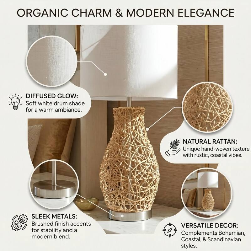 Acroma Natural Braided Table Lamp with Fabric Shade