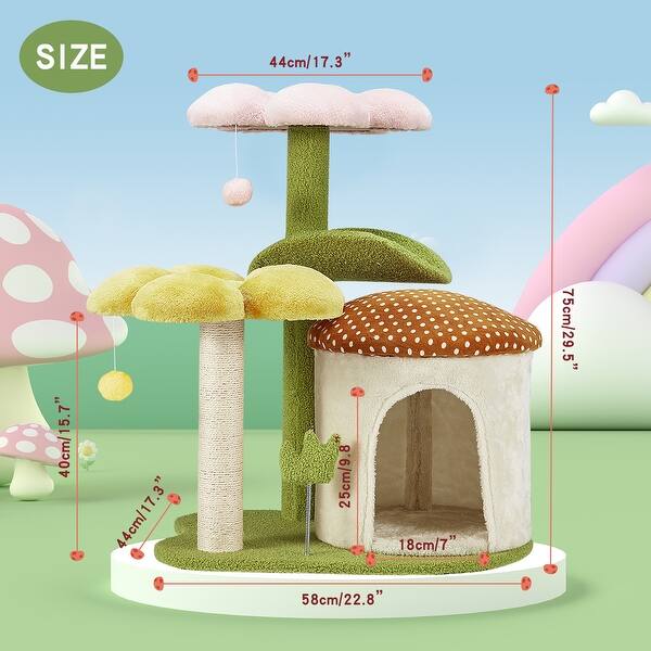 dimension image slide 10 of 12, EROMMY Cat Tree – Multi-Level Cat Tower with Sisal Scratching Posts & Swing Ball, Modern Cat Furniture for Indoor Cats