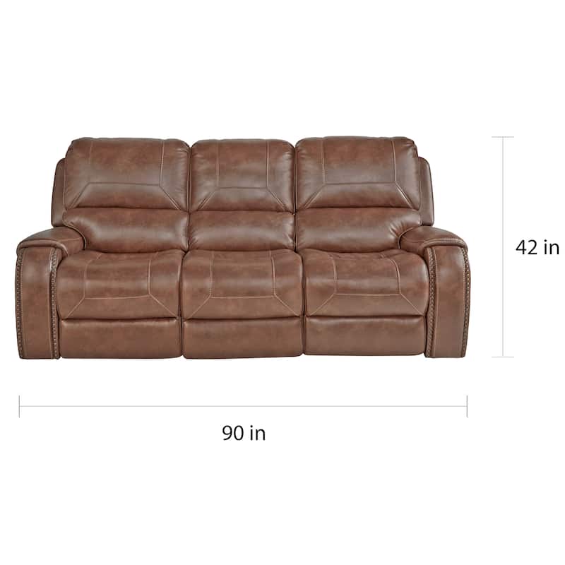 Roundhill Furniture Achern Leather-Air Nailhead Trim Manual Reclining Sofa and Loveseat