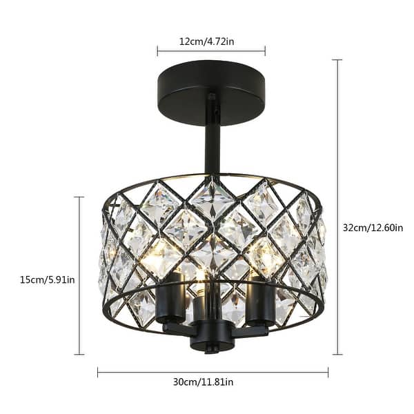 3 Light Modern Black Crystal Semi Flush Mount Ceiling Light - 11.81 ...