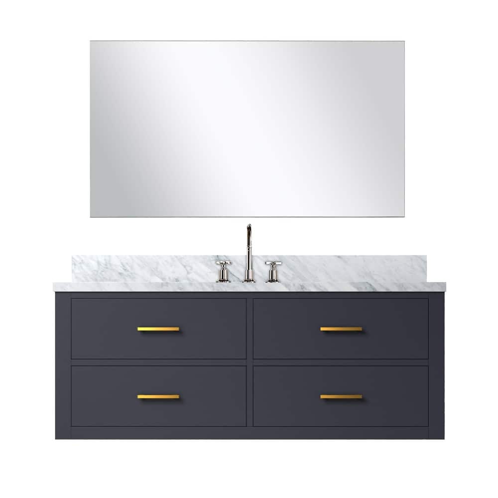 Castor Bath Vanity with Carrara Marble Top, Sink, Mirror and Faucet