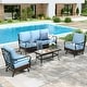 preview thumbnail 90 of 133, MAISON ARTS 4 Pieces Rattan Wicker Patio Furniture Set with Swivel Chairs and Coffee Table for Outdoor Spaces Rocking Chair - Blue