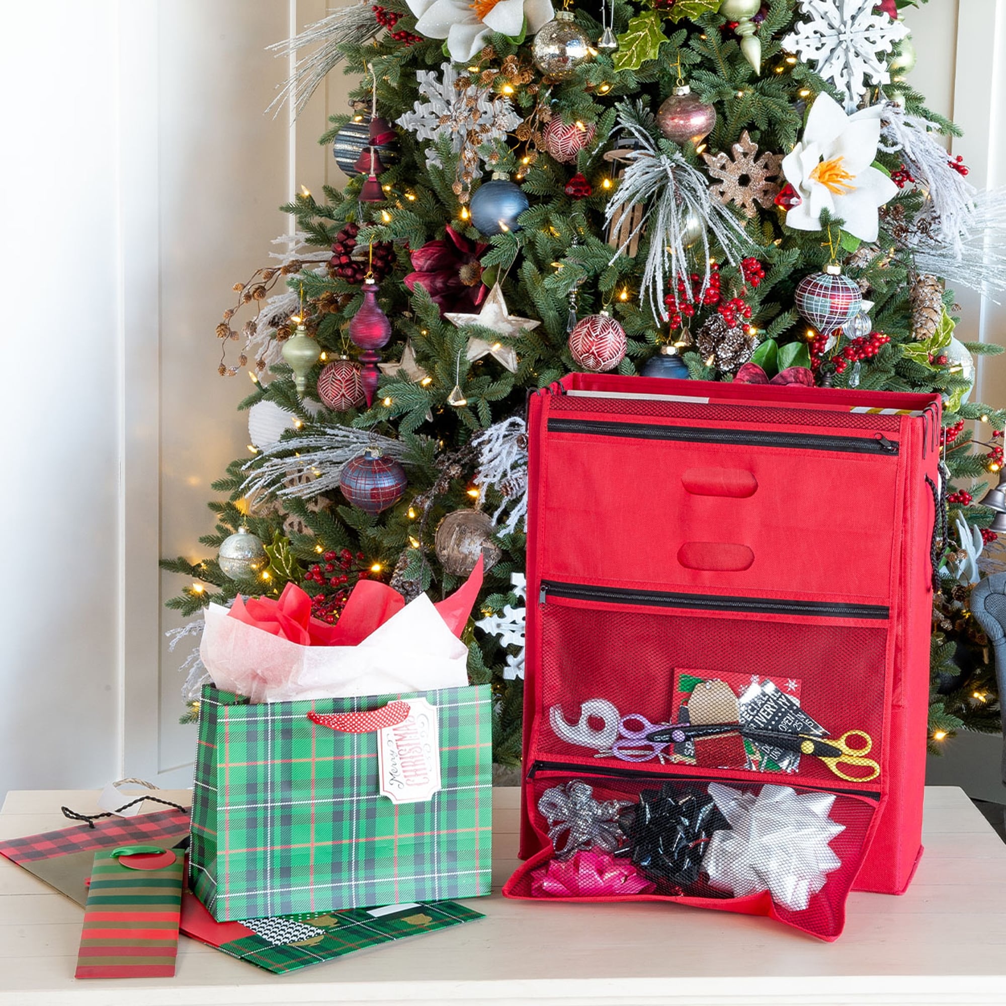 Hearth & Harbor Wrapping Paper Storage Container - Christmas Storage Bag with Interior Pockets - Gift Wrapping Organizer Storage