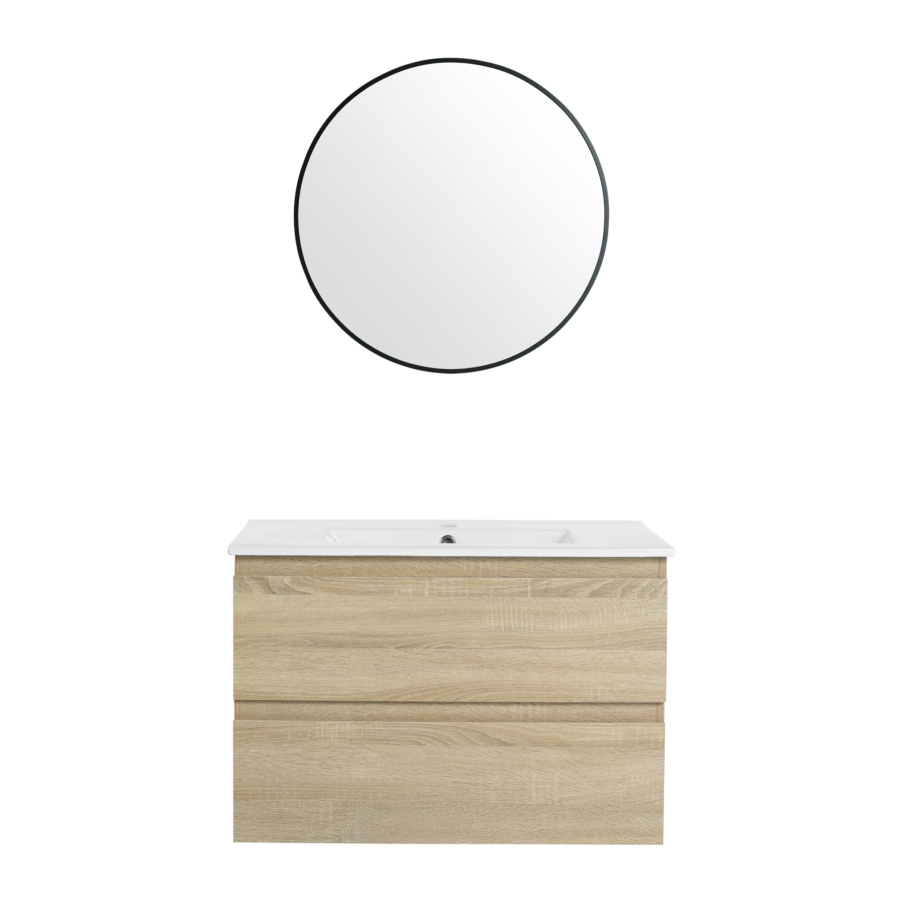 30" Wall Mounted Bathroom Vanity with Ceramic Sink and 2 Soft Close Drawers, Floating Storage Cabinet for Bathroom