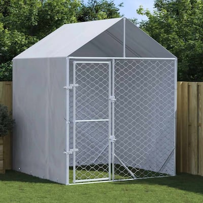 vidaXL Outdoor Dog Kennel with Roof Silver Galvanized Steel