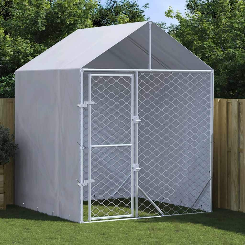 vidaXL Outdoor Dog Kennel with Roof Silver Galvanized Steel