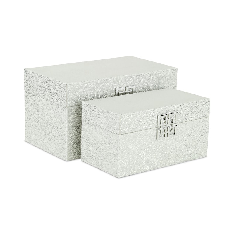 2 White Silver Double Happiness Shagreen Boxes 11.75"