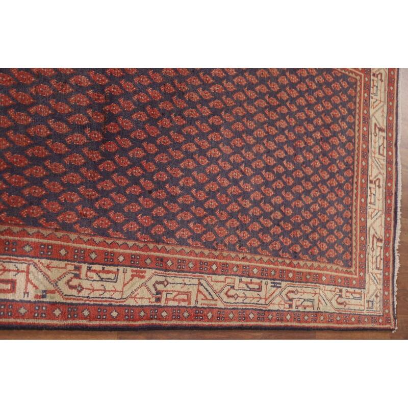 Hand Knotted Oriental 100% Wool Carpet Traditional All-Over Navy Blue & Blues Botemir Runner Rug - 10' 1'' X 3' 4''