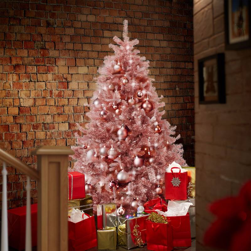 6ft Rose Gold Artificial Holiday Christmas Tree with Metal Stand - Rose Gold - 6 ft
