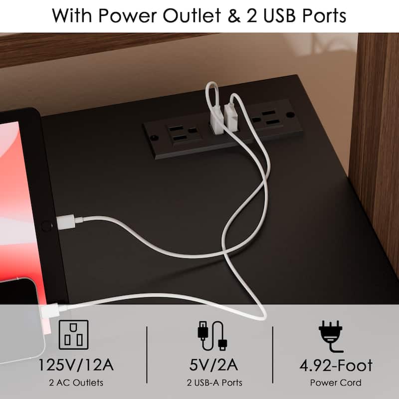 Dresser for Bedroom with Hanging Closet, 3 Drawers Dresser with LED Lights & Charging Station