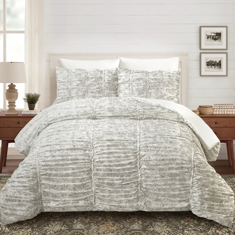 Floral Toile Ruched Textured Comforter Set