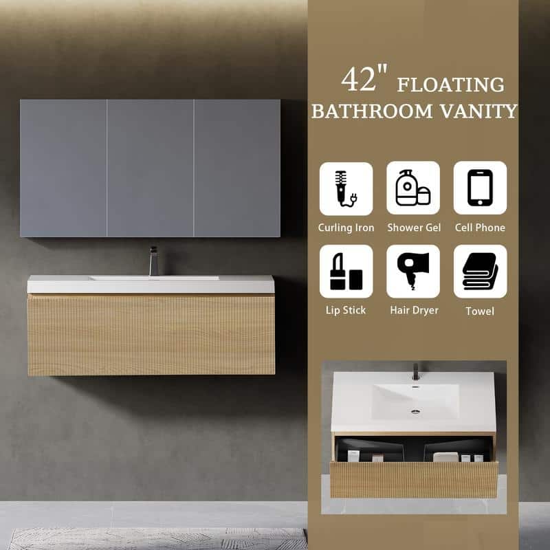 ABRUZZO Floating Vanity with Integrated Top Sink Soft-Close Wall-Mount Bathroom Cabinet